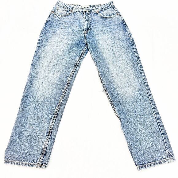 Zara Mom Jeans Vintage Wash Denim Distressed Hem Detailing Size 10 - Picture 2 of 8